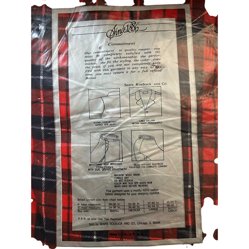Vintage Sears Roebuck Since 1886 Red Plaid Flannel Pajama Set Mens Large L NIP - Picture 3 of 3